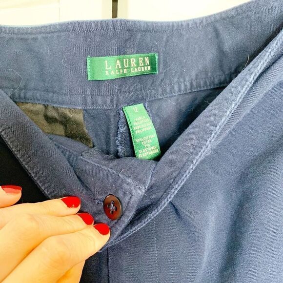 Ralph Lauren Women’s Navy Blue Chino Capri Pants Belted Gold Buckle Size 12 - Picture 6 of 11